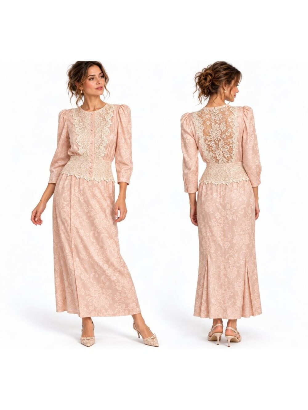 vintage 90s JESSICA MCCLINTOCK dress pink SMALL lace romantic gothic cottagecore